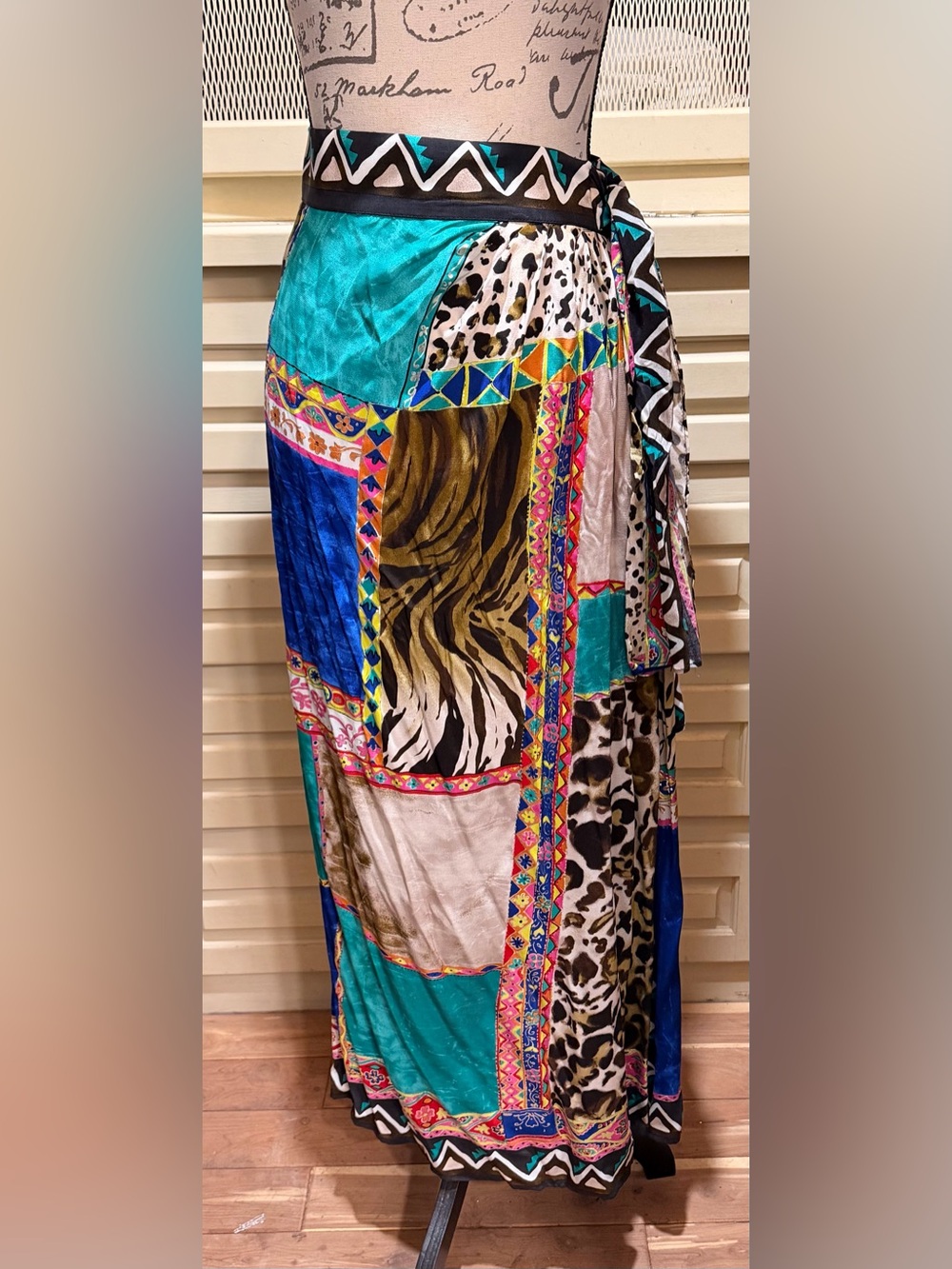 VTG Gottex x Neiman Marcus Patchwork Rayon Faux Wrap Skirt